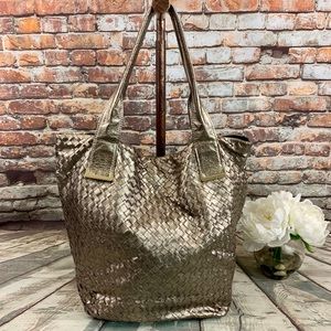 Elliott Lucca Metallic Leather Braided Leather Bag